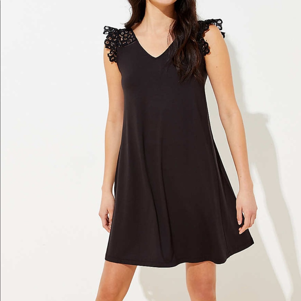 LOFT LP black swing dress with lace